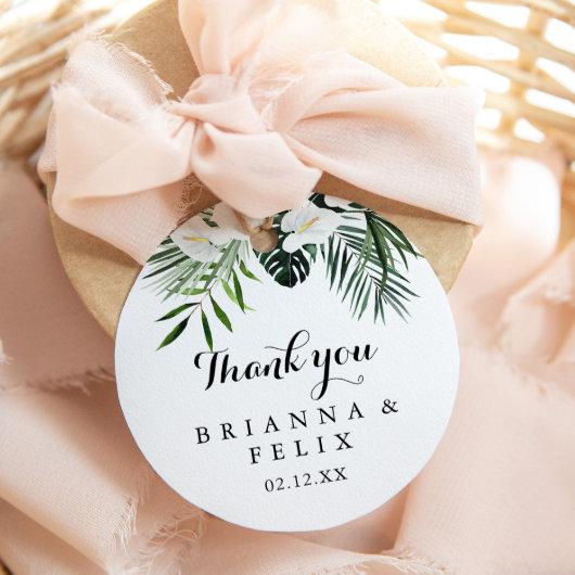 Tropical Greenery White Thank You Wedding Favor  Classic Round Sticker