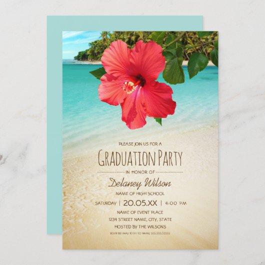 Tropical Hibiscus Hawaiian Beach Graduation Party Invitation