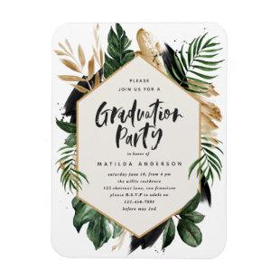 Tropical leaf graduation invitation magnet
