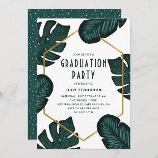 Tropical Leaves Frame Graduation Party Invitation