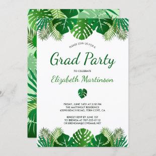 Tropical Leaves Rainforest Modern Graduation Party Invitation