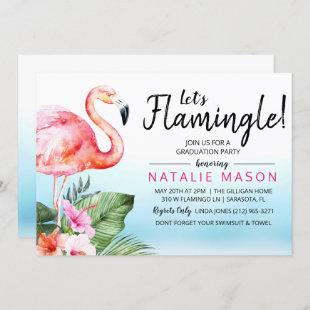 Tropical Let's Flamingle Graduation Invitation