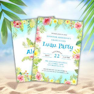 Tropical Luau Aloha Graduation Party Blue Invitation