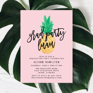 Tropical Luau Graduation Party Invitation in Pink