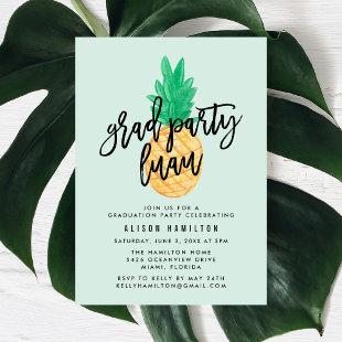 Tropical Luau Mint Graduation Party Invitation