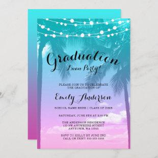 Tropical Luau Teal Pink Luau Graduation Party Invitation