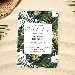 Tropical Palm Leaf & Gold Graduation Party Invitation