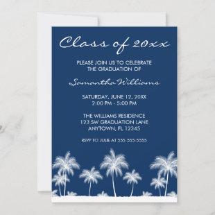 Tropical Palm Trees Blue Graduation Party Invitation