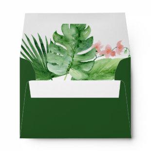 Tropical Palm Watercolor Green Wedding Luau Envelope