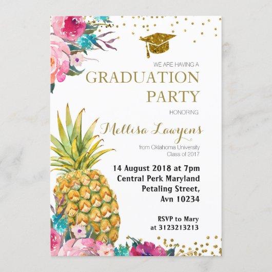 Tropical Pineapple Graduation Party Invitation