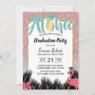 Tropical Pineapple Rose Gold Glitter Graduation Invitation