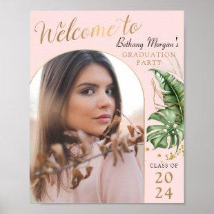 Tropical Pink Gold Arch Photo Graduation Welcome Poster