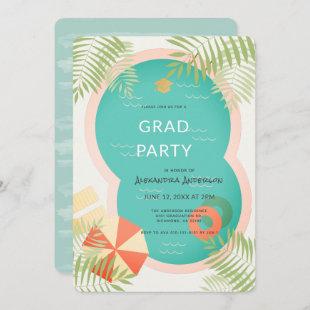 Tropical Pool Graduation Party Invitation