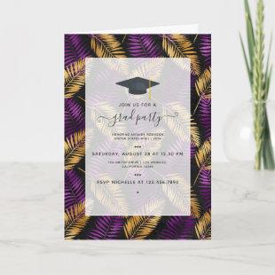 Tropical Purple and Gold Graduation Party Photo Invitation