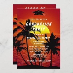 Tropical Sea Sunset Graduation Party Invitation