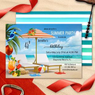Tropical Summer Beach Birthday Party Invitation