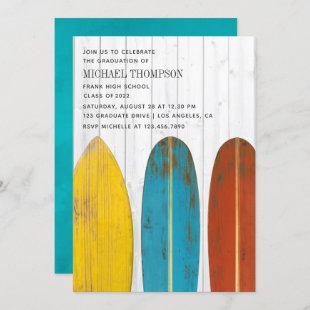 Turquoise and Yellow Surfer Beach Graduate Party Invitation
