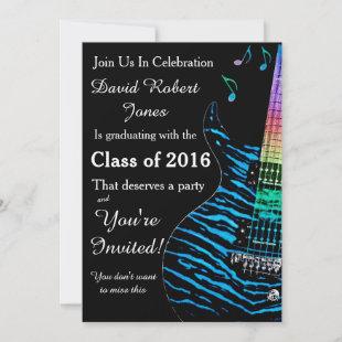 Turquoise Blue Guitar Graduation Invitation