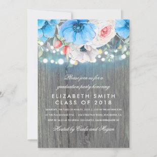 Turquoise Floral Rustic Wood Graduation Party Invitation
