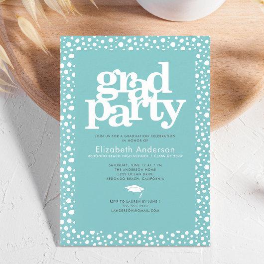 Turquoise grad party modern bold typography simple invitation