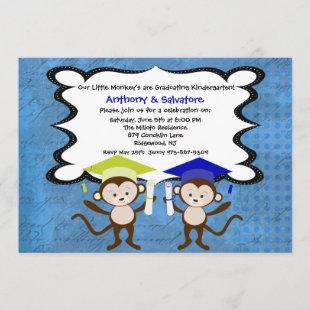 Twin Boys Monkeying Around Graduation Invitation