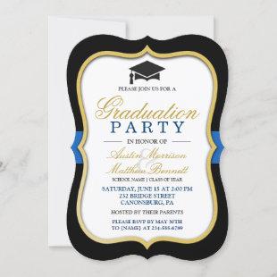 Two Grads - Gold Bracket Frame Graduation Party Invitation