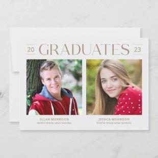 Two Graduates Minimal Gold Photo Graduation Party Invitation
