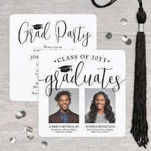Two Graduates Photos Double Graduation Joint Party Invitation