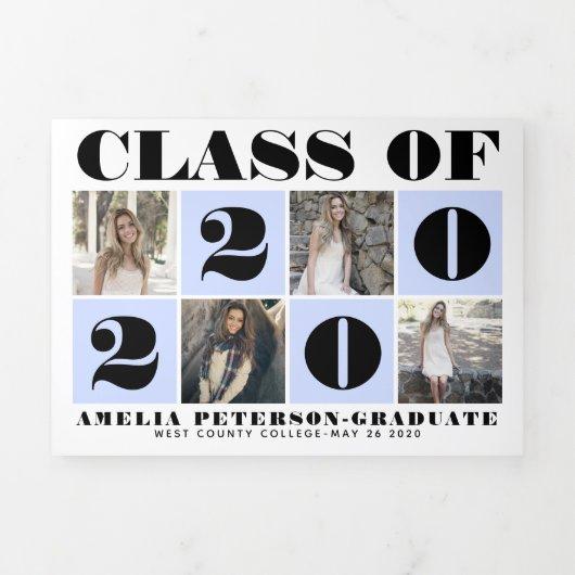 Typography Class of 2020 photo collage pale blue Tri-Fold Announcement