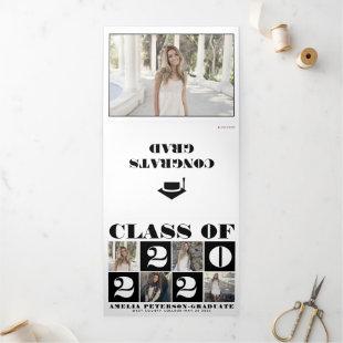 Typography Class of 2022 photo collage black white Tri-Fold Announcement