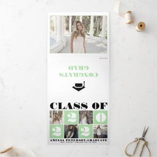 Typography Class of 2022 photo collage mint green Tri-Fold Announcement