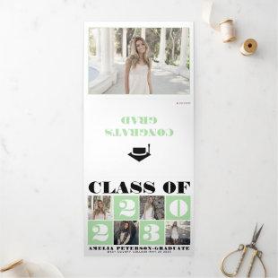 Typography Class of 2023 photo collage mint green Tri-Fold Announcement