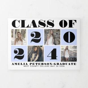Typography Class of 2024 photo collage pale blue Tri-Fold Announcement