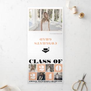 Typography Class of 2024 photo collage peach Tri-Fold Announcement