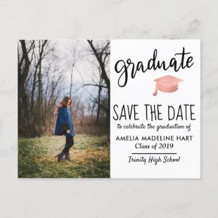 Typography Graduate Hat | Save The Date Photo Announcement Postcard