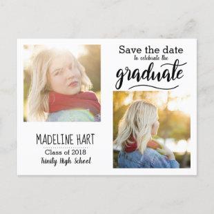 Typography Graduate | Save The Date Two Photo Announcement Postcard