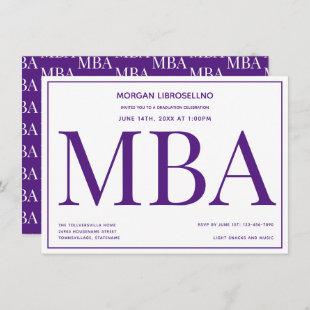Typography Purple White MBA Graduation Party Invitation