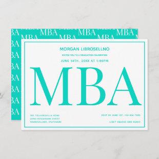 Typography Teal White MBA Graduation Party Invitation