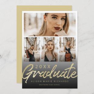 Ultra Chic Gold Brush Script Graduation Photo Card