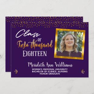 Ultra Violet Gold Confetti Photo Graduation Party Invitation