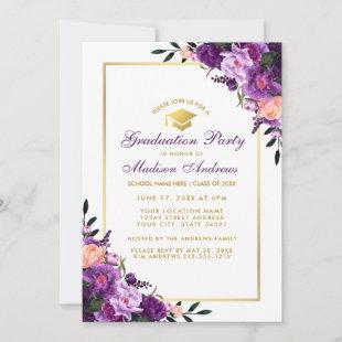 Ultra Violet Purple Floral Graduation Party Invite