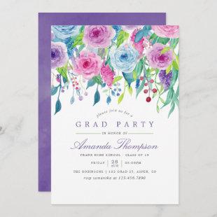 Ultra Violet Watercolor Floral Graduation Party Invitation