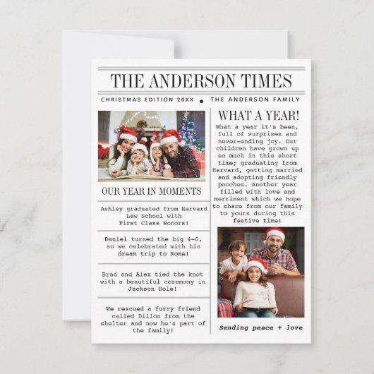 Unique Family Photo Newspaper Christmas Holiday Card