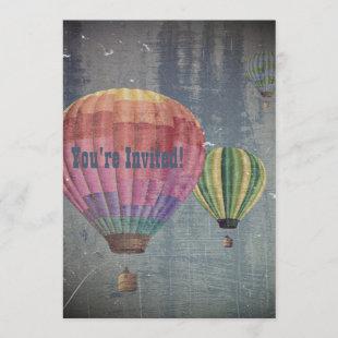 Up & Away/Hot Air Balloons Vintage Retro Decor Art Invitation