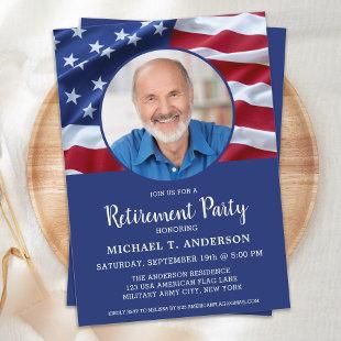 USA American Flag Photo Military Retirement Invitation