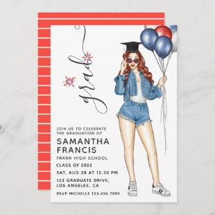 USA Denim themed Ginger Girl Graduation Party Invitation