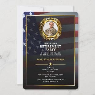 USA Flag | Gold Laurel Leaf | Luxury Retirement Invitation