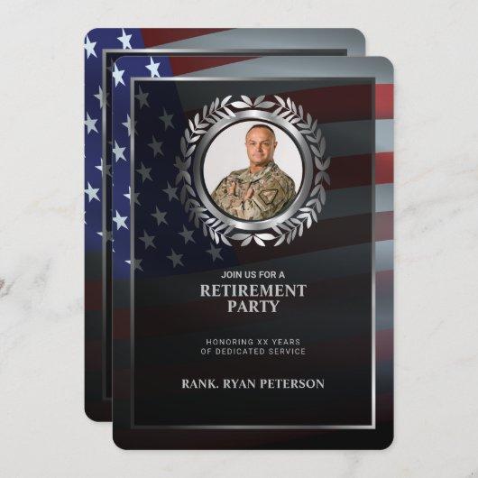 USA Flag | Silver Laurel Leaf | Luxury Retirement Invitation