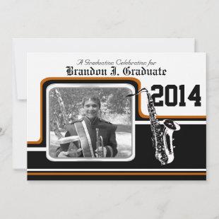 Varsity Band Saxophone Graduation Photo Orange Invitation