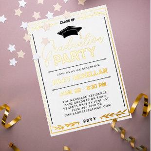 Varsity Typography White Gold Graduation Party Foil Invitation